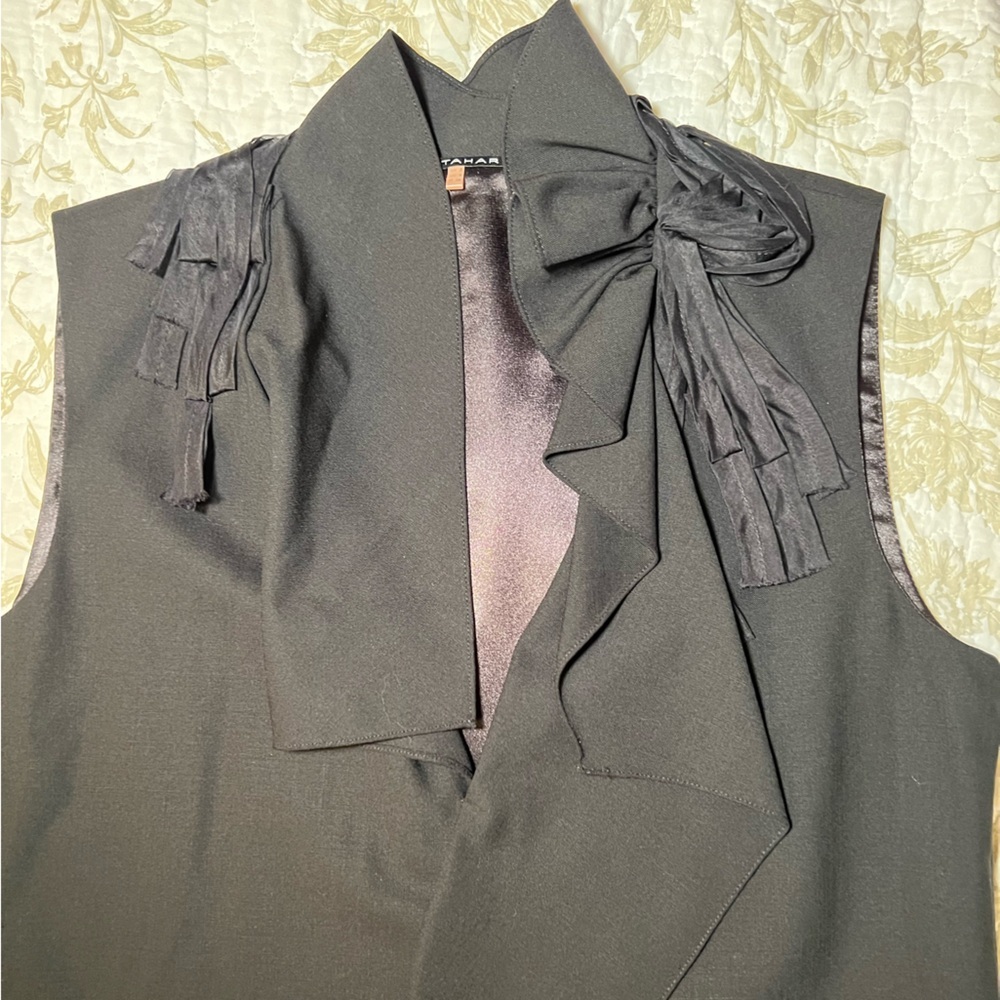 Elie Tahari Sleeveless Wool Dress Blazer Asymmetrical Ruffle Neckline size 2 - Picture 3 of 11